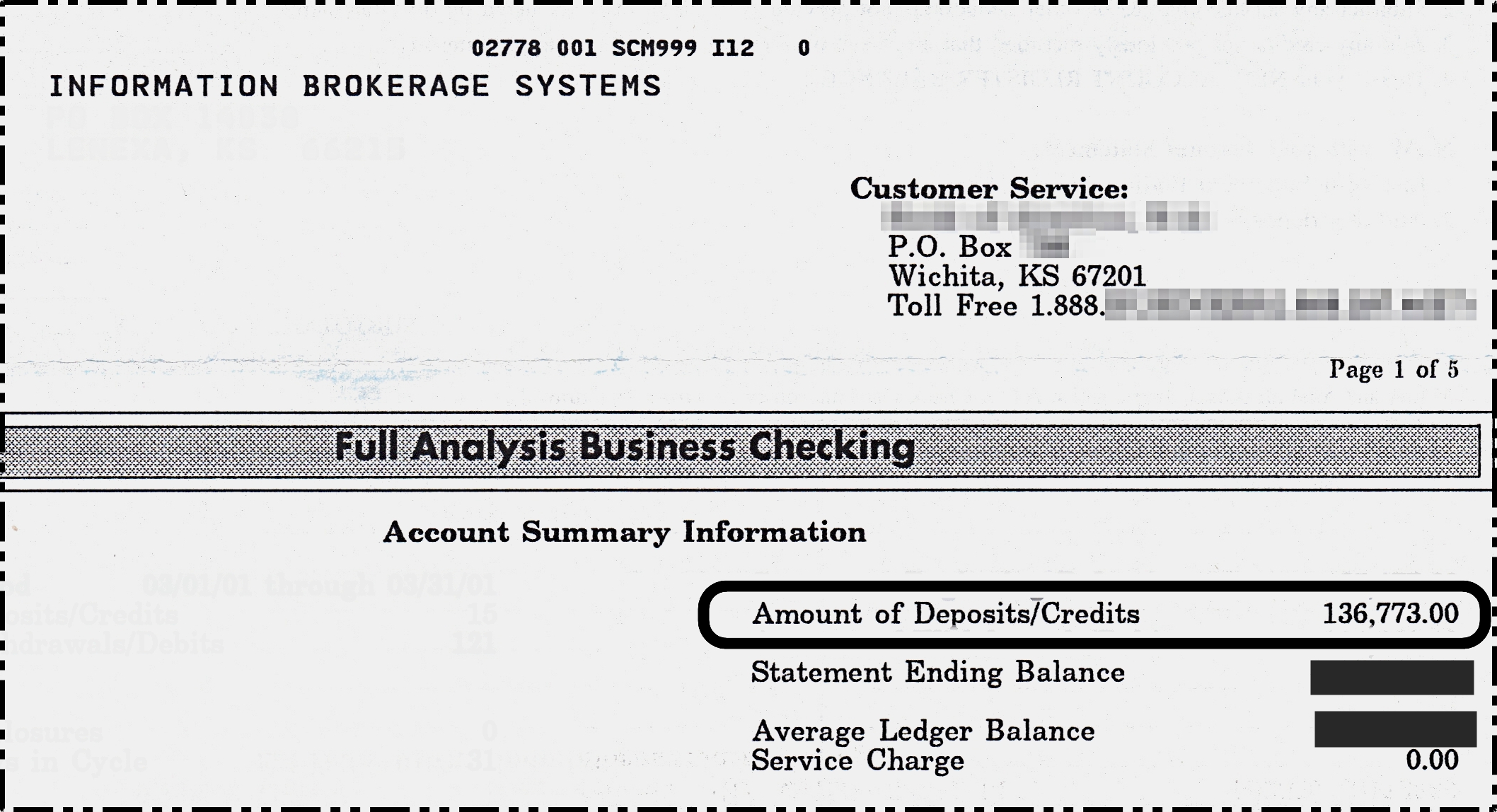 $136,773.00 Bank Statement