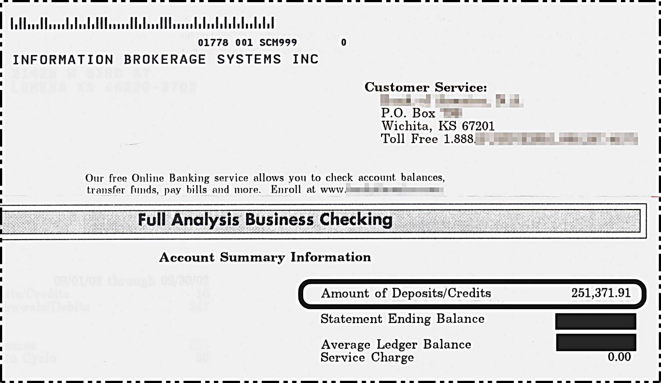 $251,371.91 Bank Statement