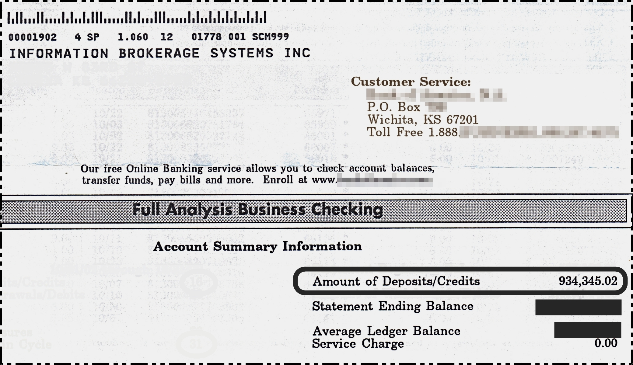 $934,345.02 Bank Statement